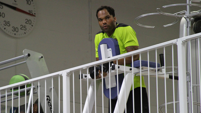 Joleon Taking time out from the weights to have a chat