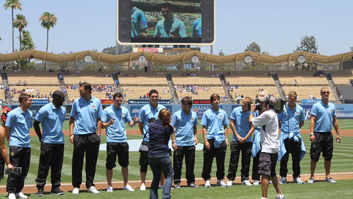 The guys get introduced to the stadium before the joe does his pitch
