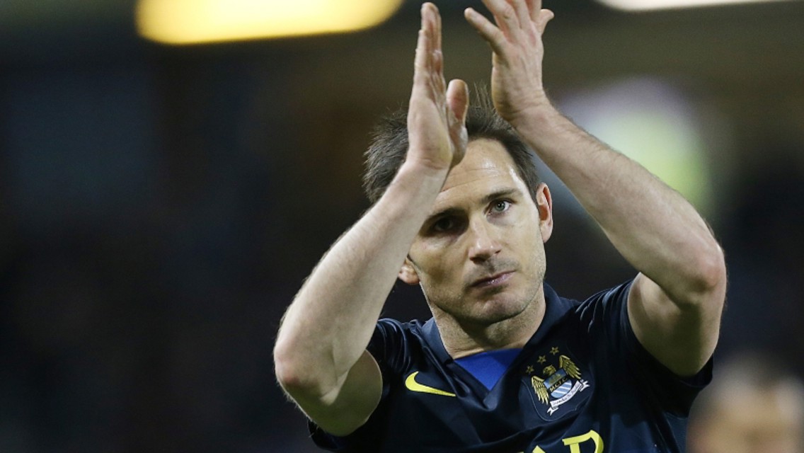 Manchester City's Frank Lampard applauds the City fans at the end of game