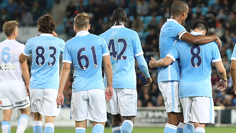 Kompany celebrates with Nasri