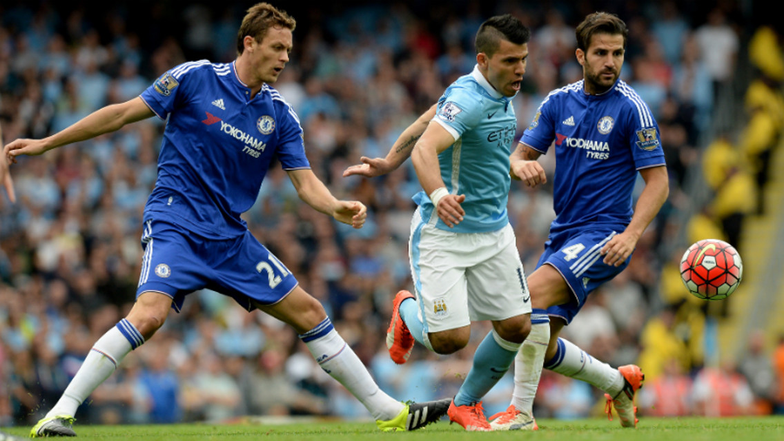 Sergio Aguero in action against Chelsea