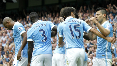 Group celebration for the opening goal against Chelsea