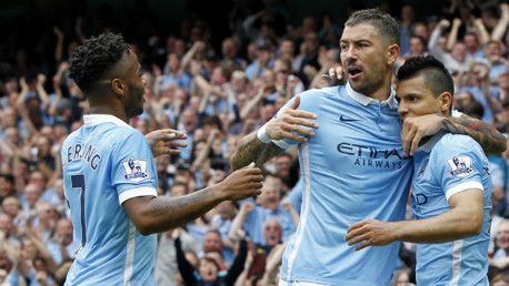 Group celebration for the opening goal against Chelsea