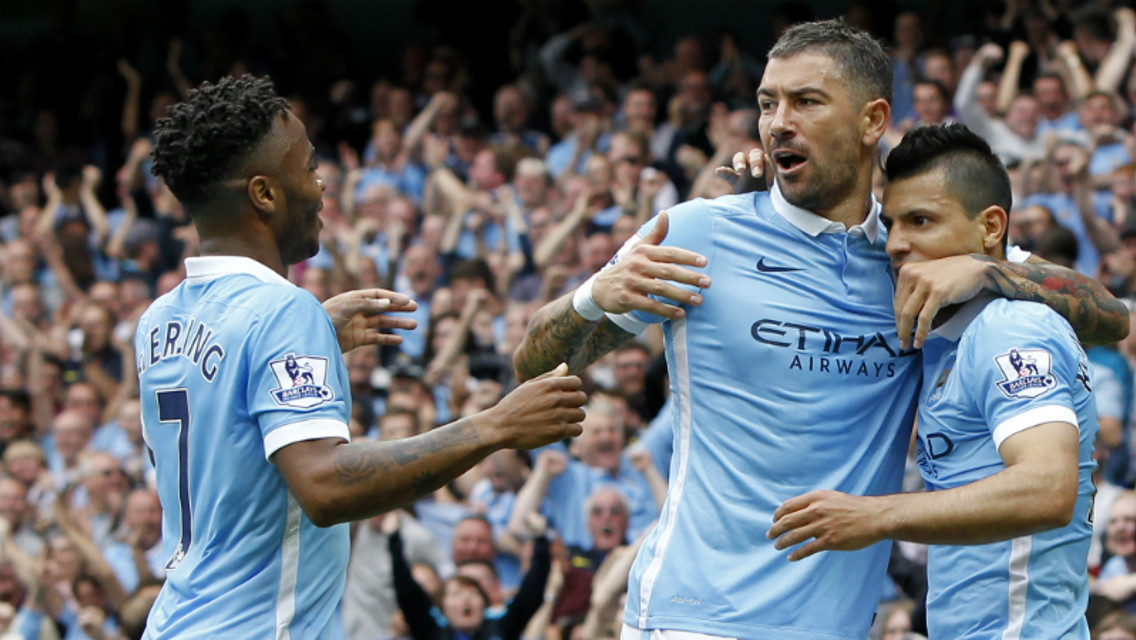 Group celebration for the opening goal against Chelsea