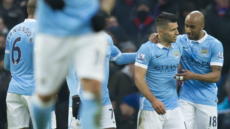 Sergio Aguero and Fabian Delph celebrate