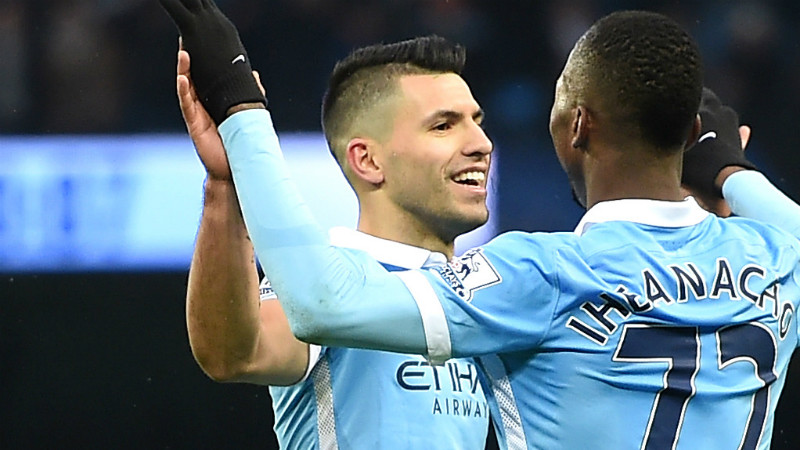 Sergio Aguero and Kelechi Iheanacho celebrate