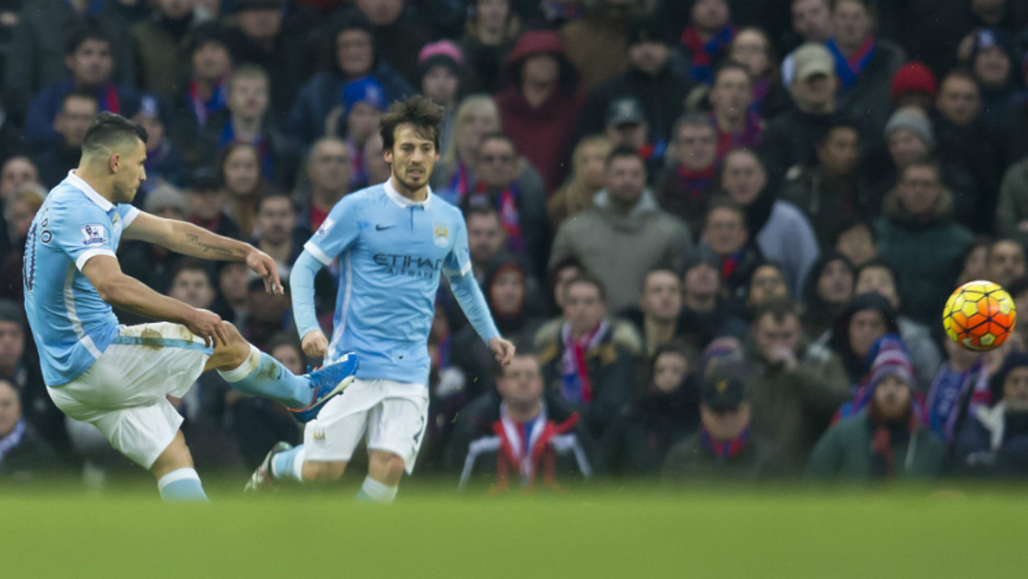 Sergio Aguero scores against Crystal Palace