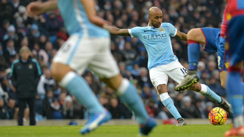 Fabian Delph scores the opening goal against Crystal Palace