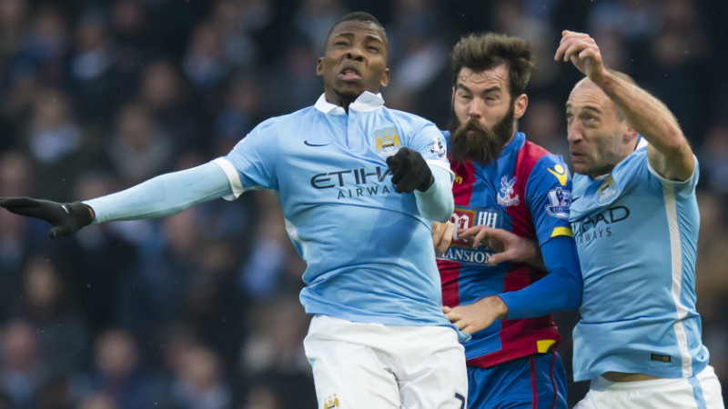 Kelechi Iheanacho and Pablo Zabaleta challenge for possession