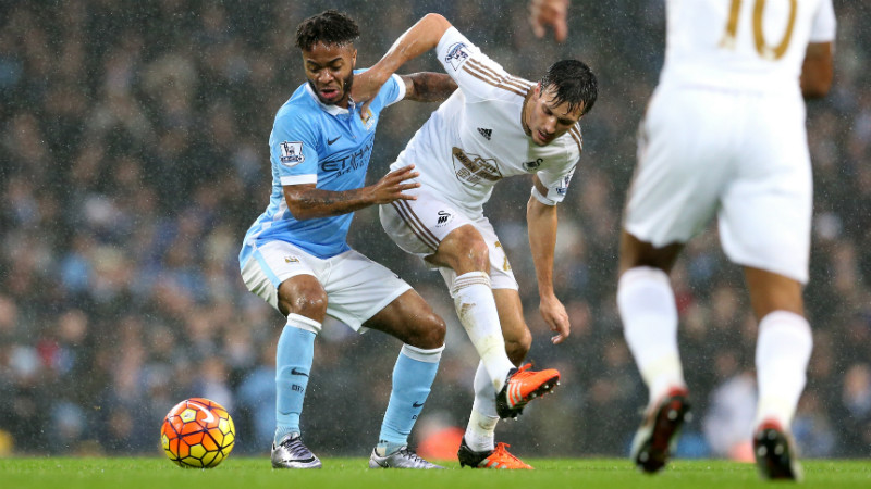 Raheem Sterling and Jack Cork duel for possession