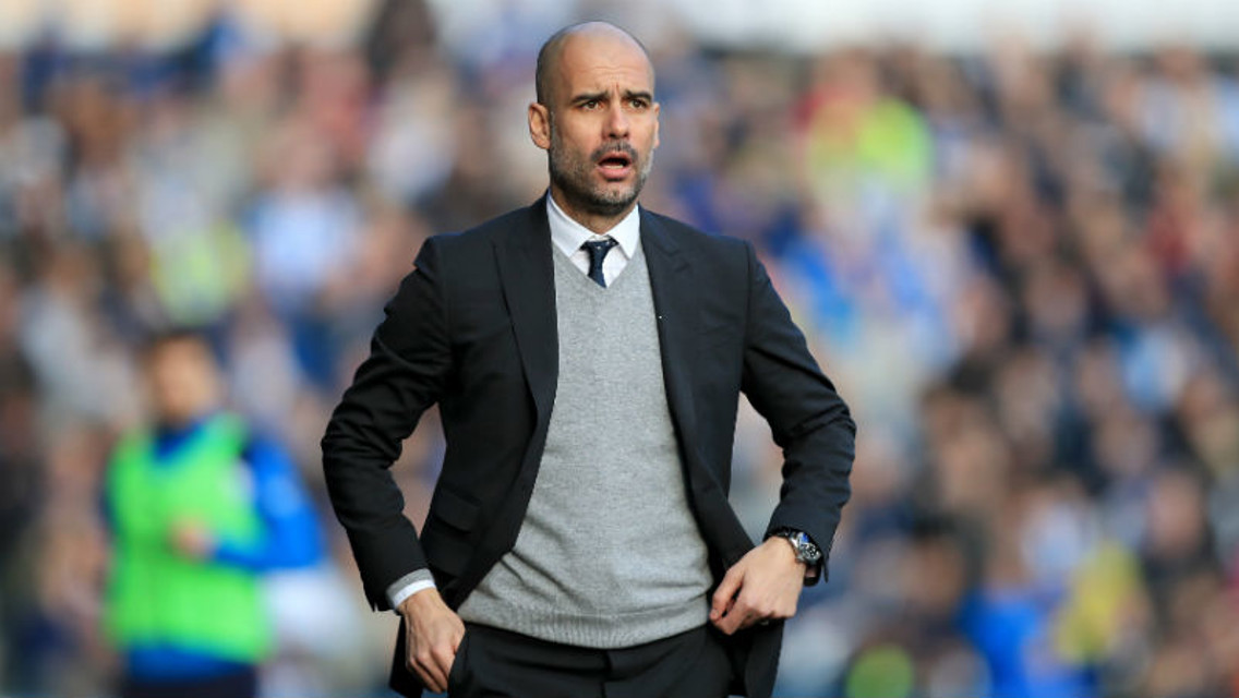 PONDEROUS: Pep takes his seat in the dugout