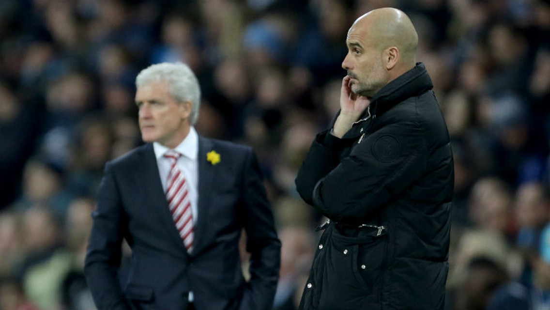 Pep looks on against Stoke