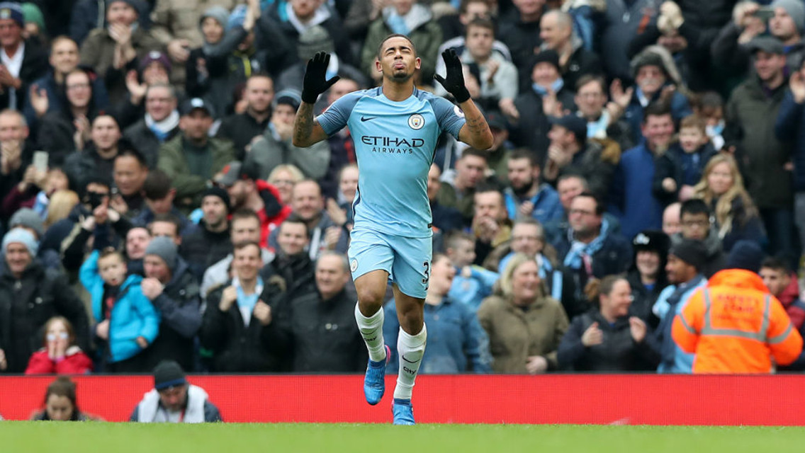 BLUE HEAVEN: Gabriel Jesus celebrates City's opener