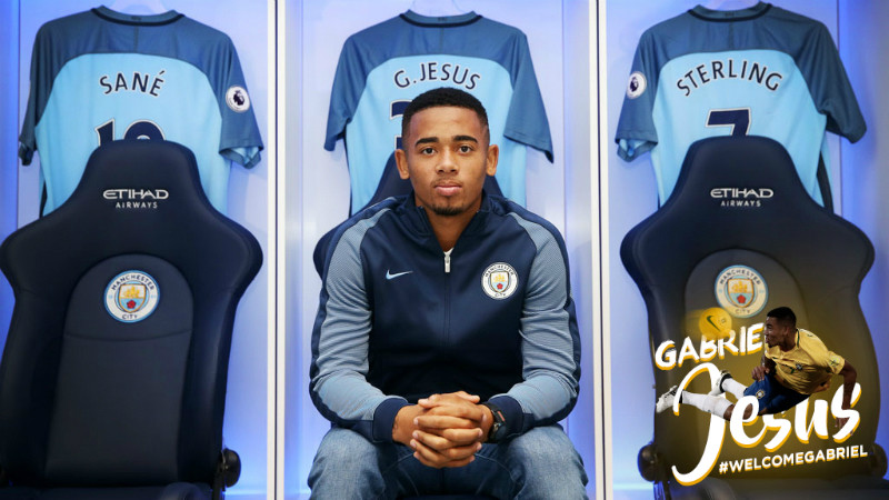 Gabriel Jesus sits down in the dressing room