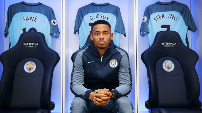 Gabriel Jesus sits down in the dressing room
