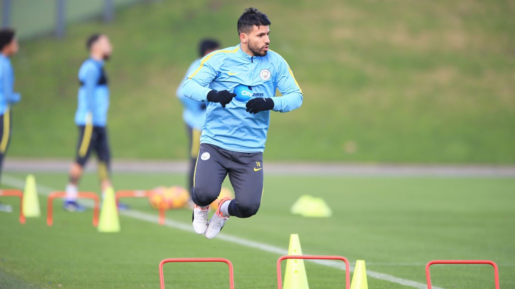 Sergio Aguero jumps