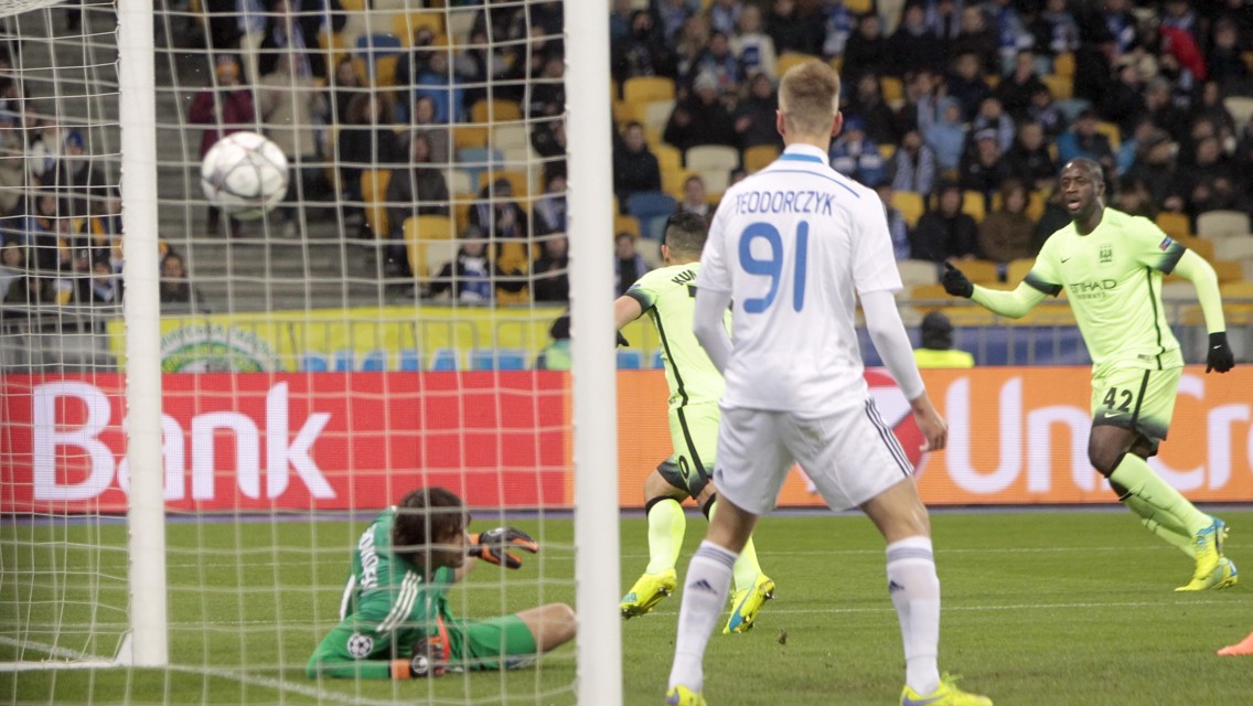 OPENER: Sergio Aguero wheels away after scoring