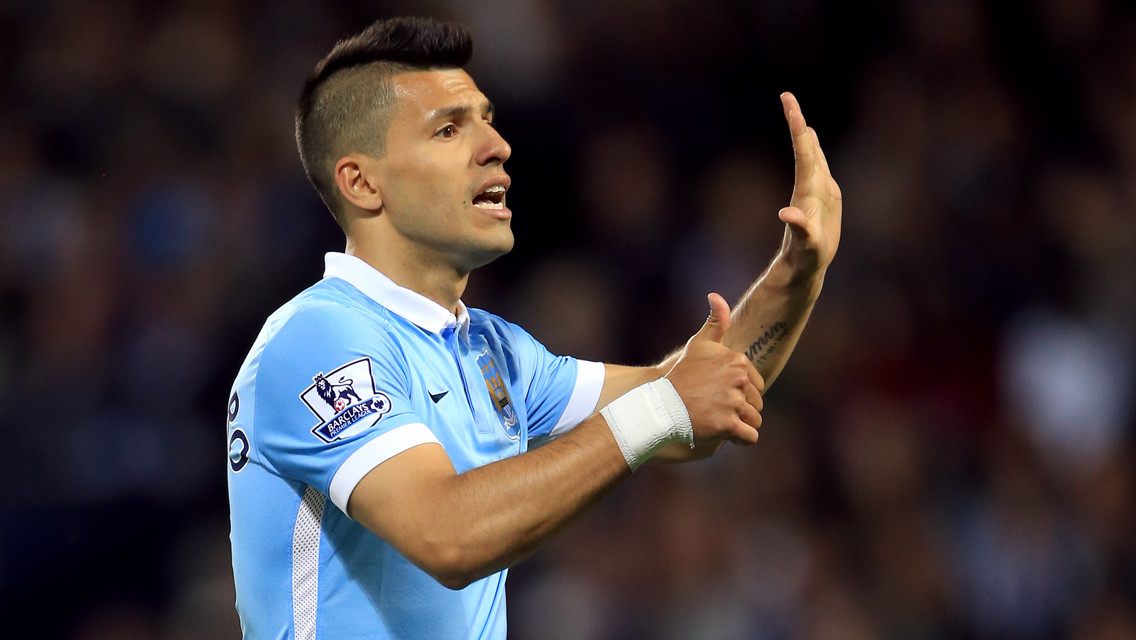 THUMBS UP: Sergio Aguero giving instructions