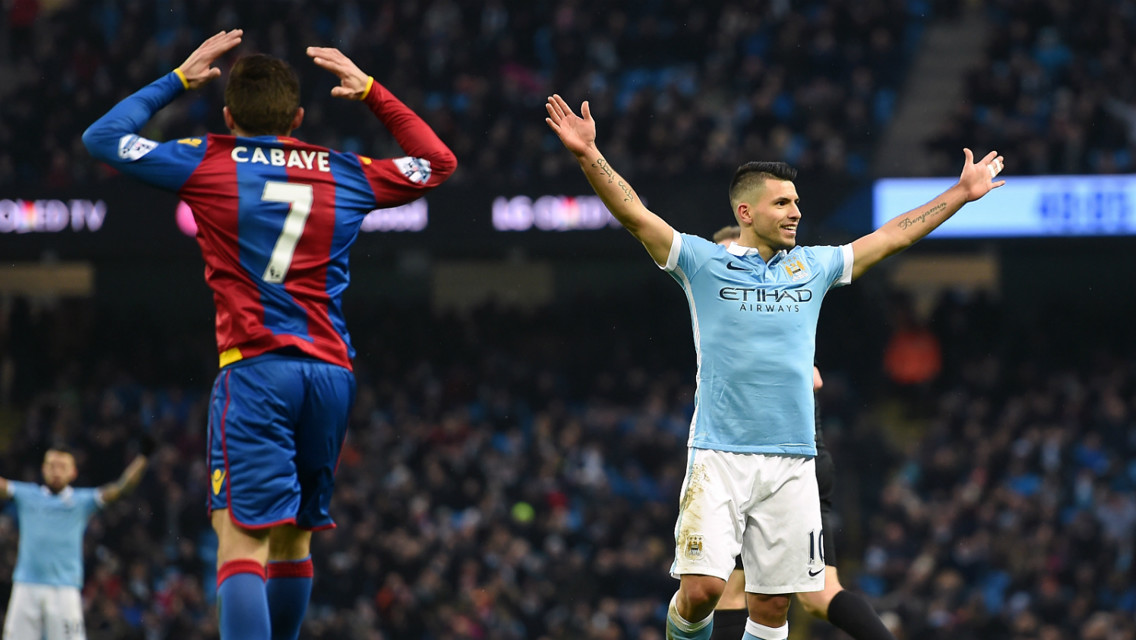 TRIUMPH AND DESPAIR: Sergio Aguero and Yohan Cabaye react to City's second