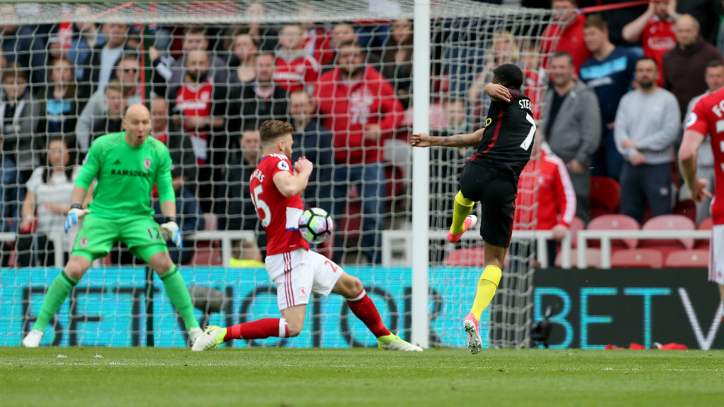 BODY ON THE LINE: Sterling's effort towards goal is blocked in it's path by Calum Chambers.