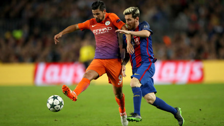 COMPETE - Manchester City's Nolito and Barcelona's Lionel Messi compete for the ball