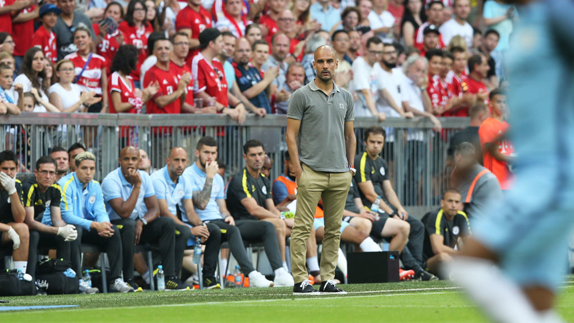 FAMILIAR SURROUNDS: Pep back at Bayern for his first game in charge of City.
