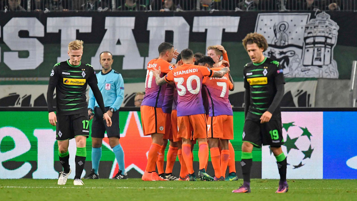 GET TOGETHER: Silva celebrates with his teammates after scoring his side's first goal