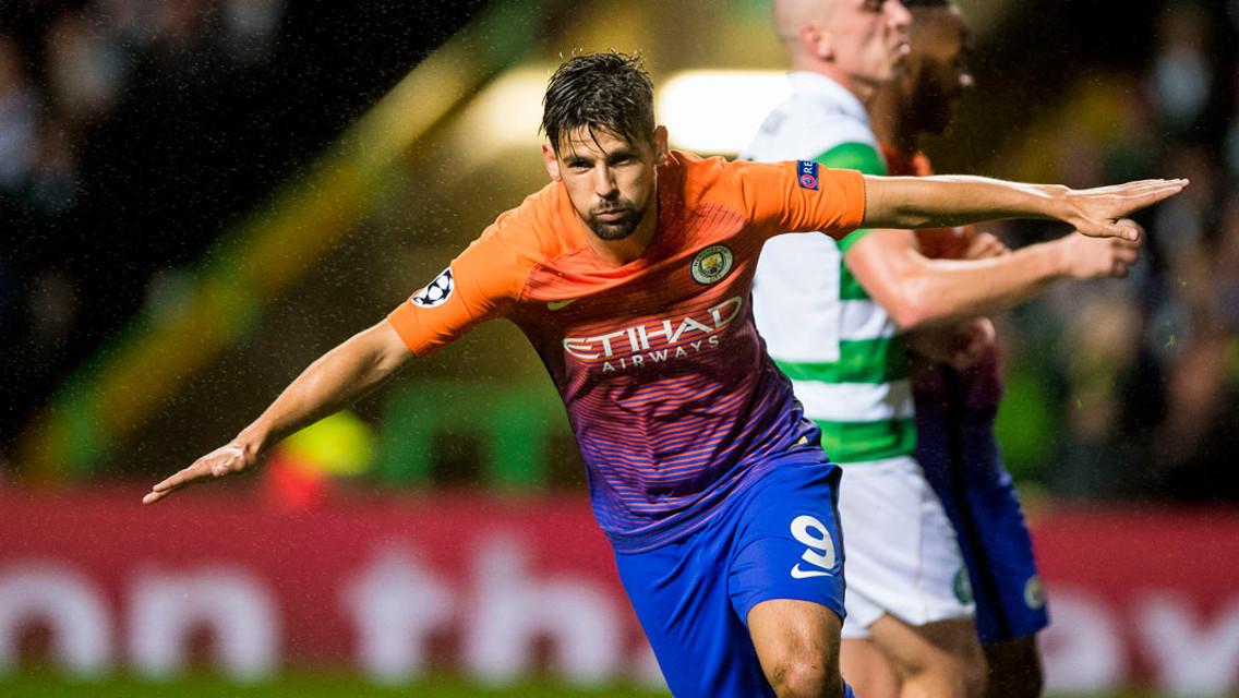 THIRD: Manchester City's Nolito celebrates scoring his side's third goal of the game 