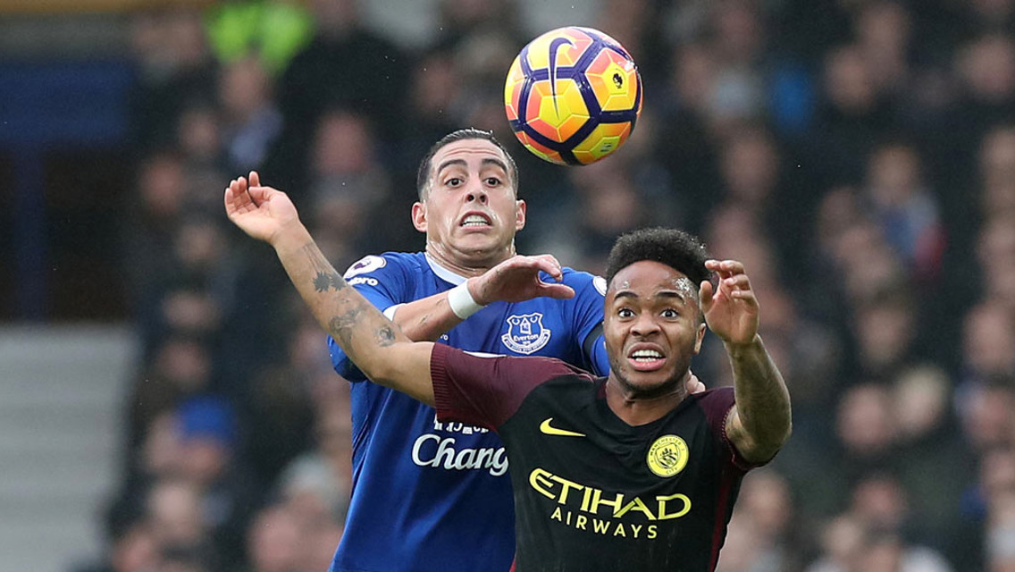 BATTLE- Raheem Sterling battles for the ball