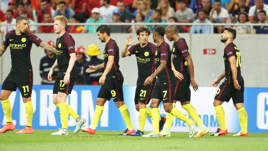 SILVA CELEBRATION: The team gather in for more celebrations