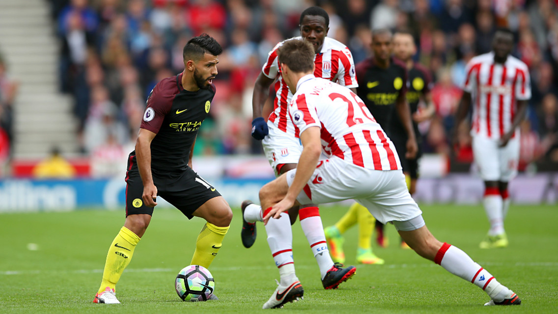 ASSESSING THE SITUATION: Sergio Aguero plots his next move