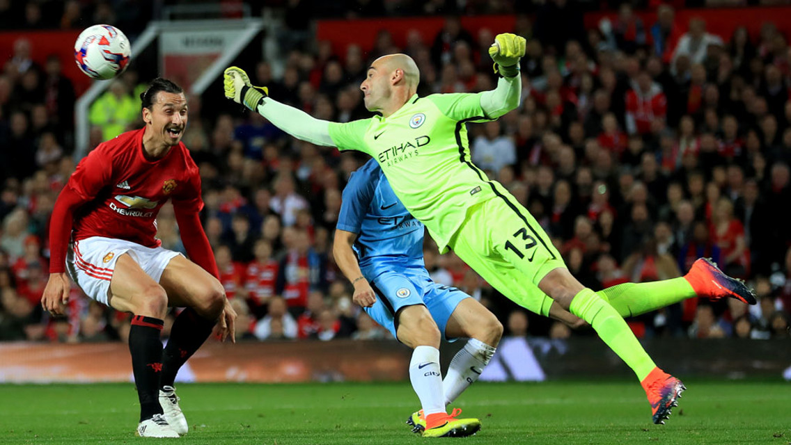 Willy Caballero saves an attempted goal from Zlatan Ibrahimovic