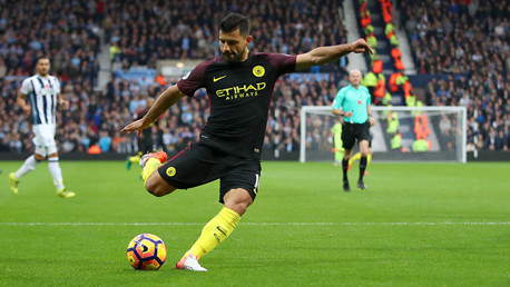 STRIKE: Sergio Aguero nets the Blues' first goal