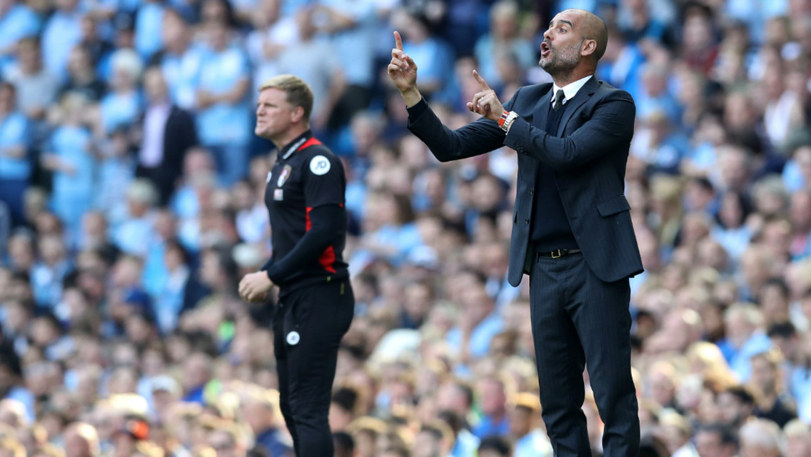 CALLING THE SHOTS: Bournemouth boss Eddie Howe and City's Pep Guardiola