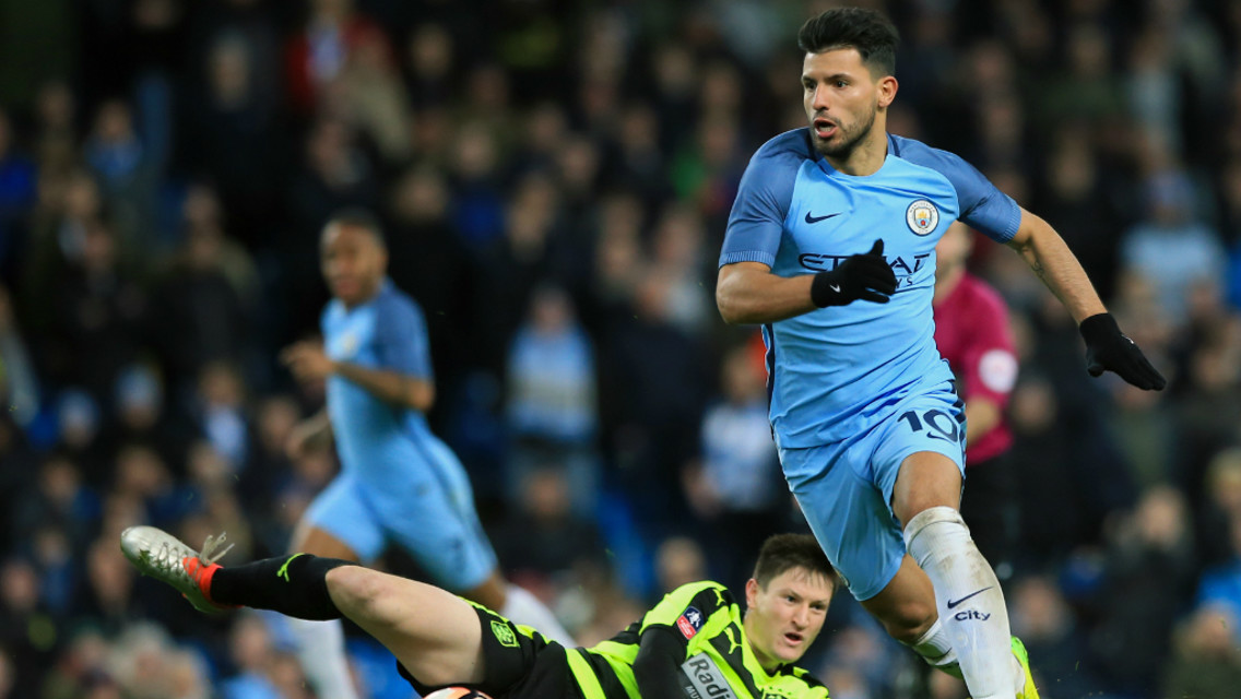 SEE YOU LATER: Aguero leaves Joe Lolley in his wake in the second half.
