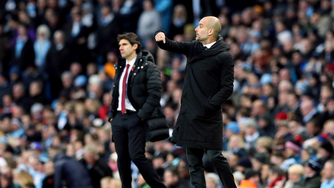BOSSES: Pep and Middlesbrough boss Aitor Karanka instruct their sides