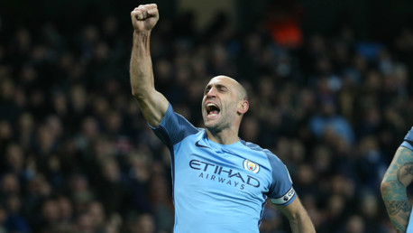 LEGEND: Pablo Zabaleta celebrates with the City faithful