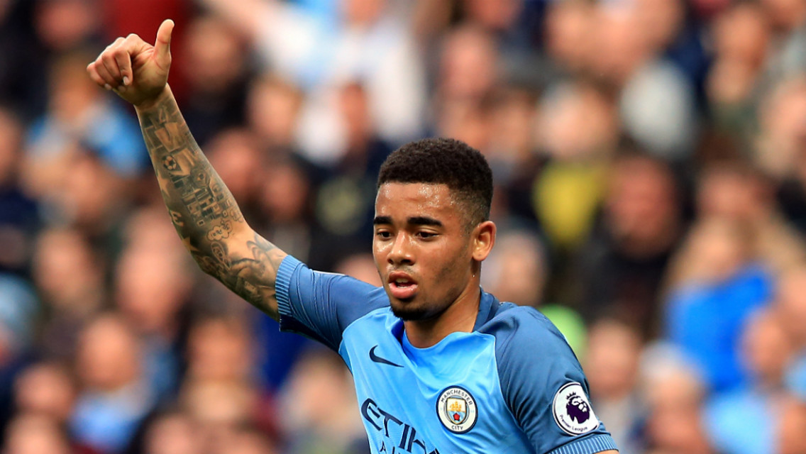 RIGHT PLACE, RIGHT TIME: Gabriel Jesus celebrates the opener