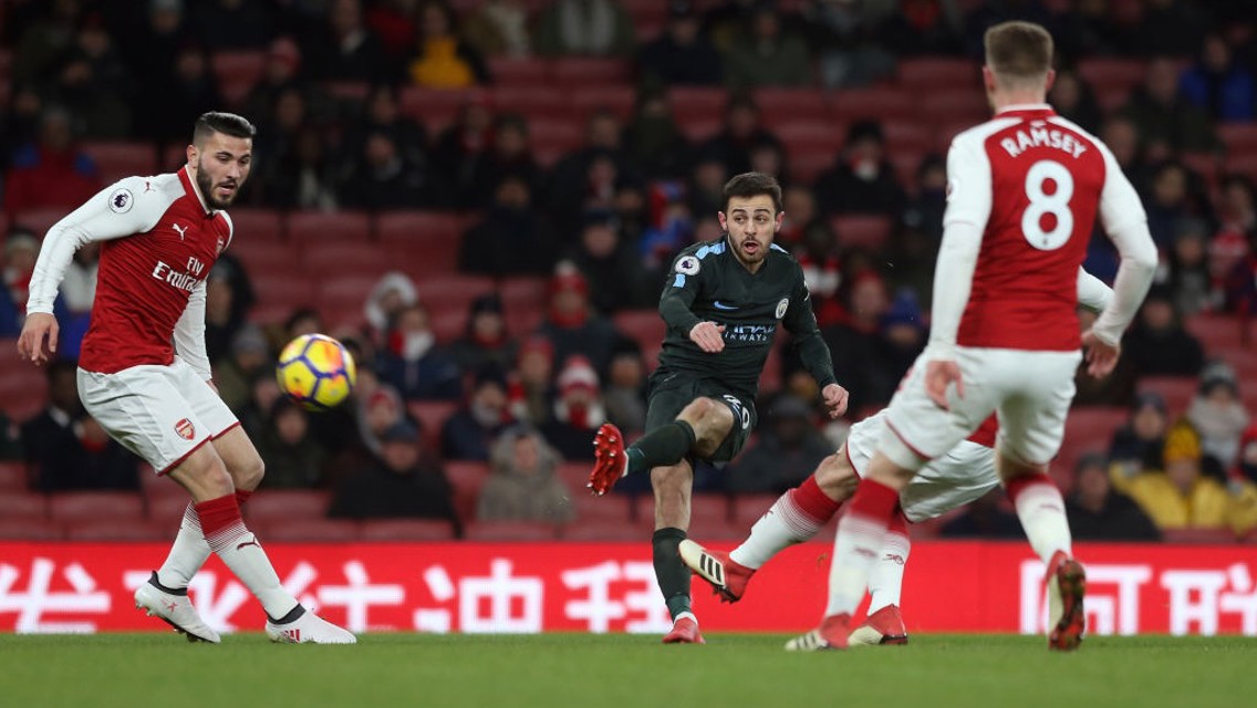 ON THE MONEY: Bernardo Silva lets fly into the top corner.