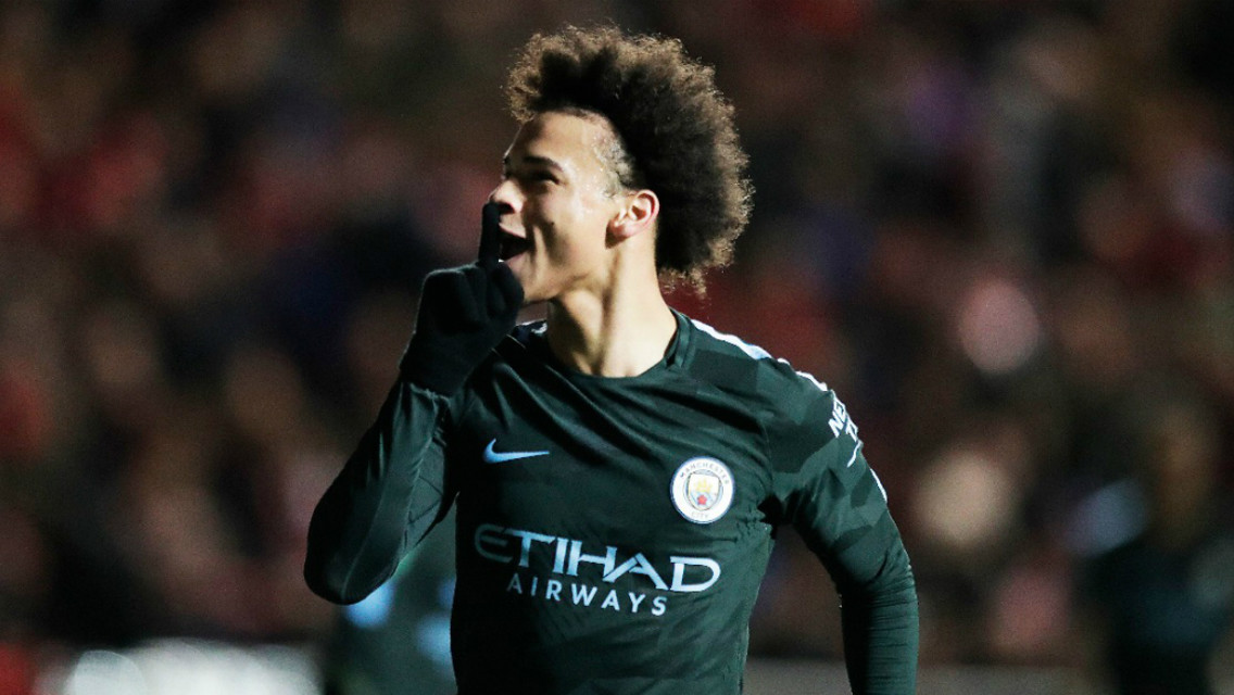 IN-SANE: Leroy Sane celebrates the opener - his fifth involvement (goal or assist) in his sixth game of 2018