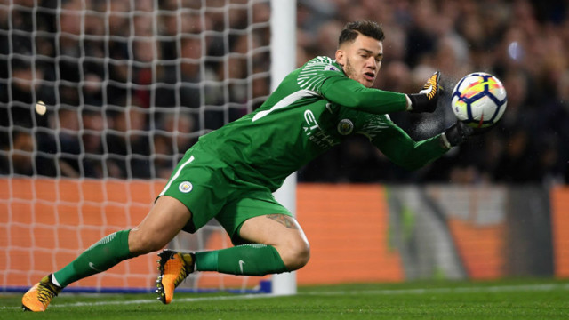 NO ENTRY: Ederson pulls off a fine save to deny Chelsea