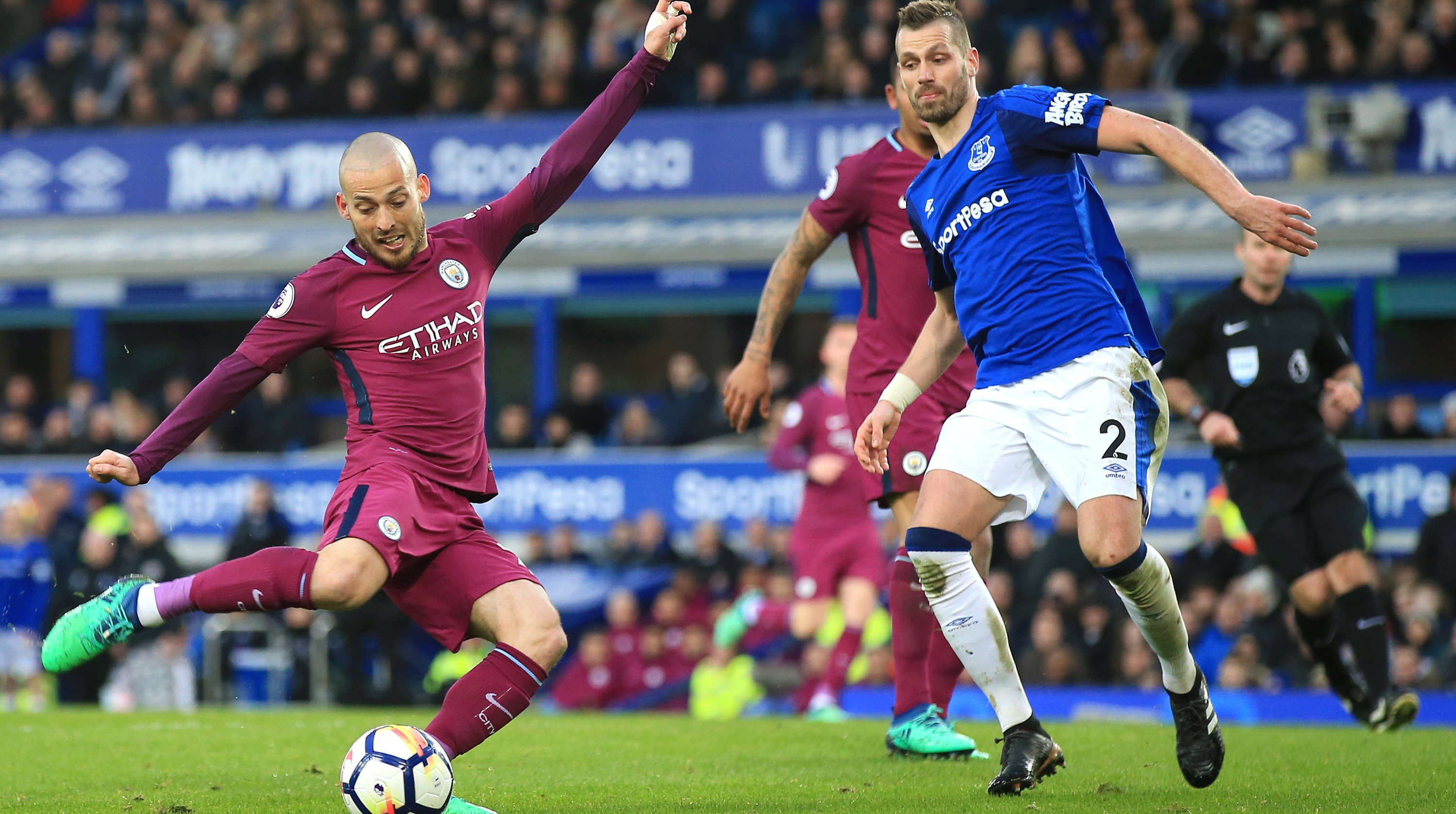 PROBING: David Silva looks for a fourth City goal.
