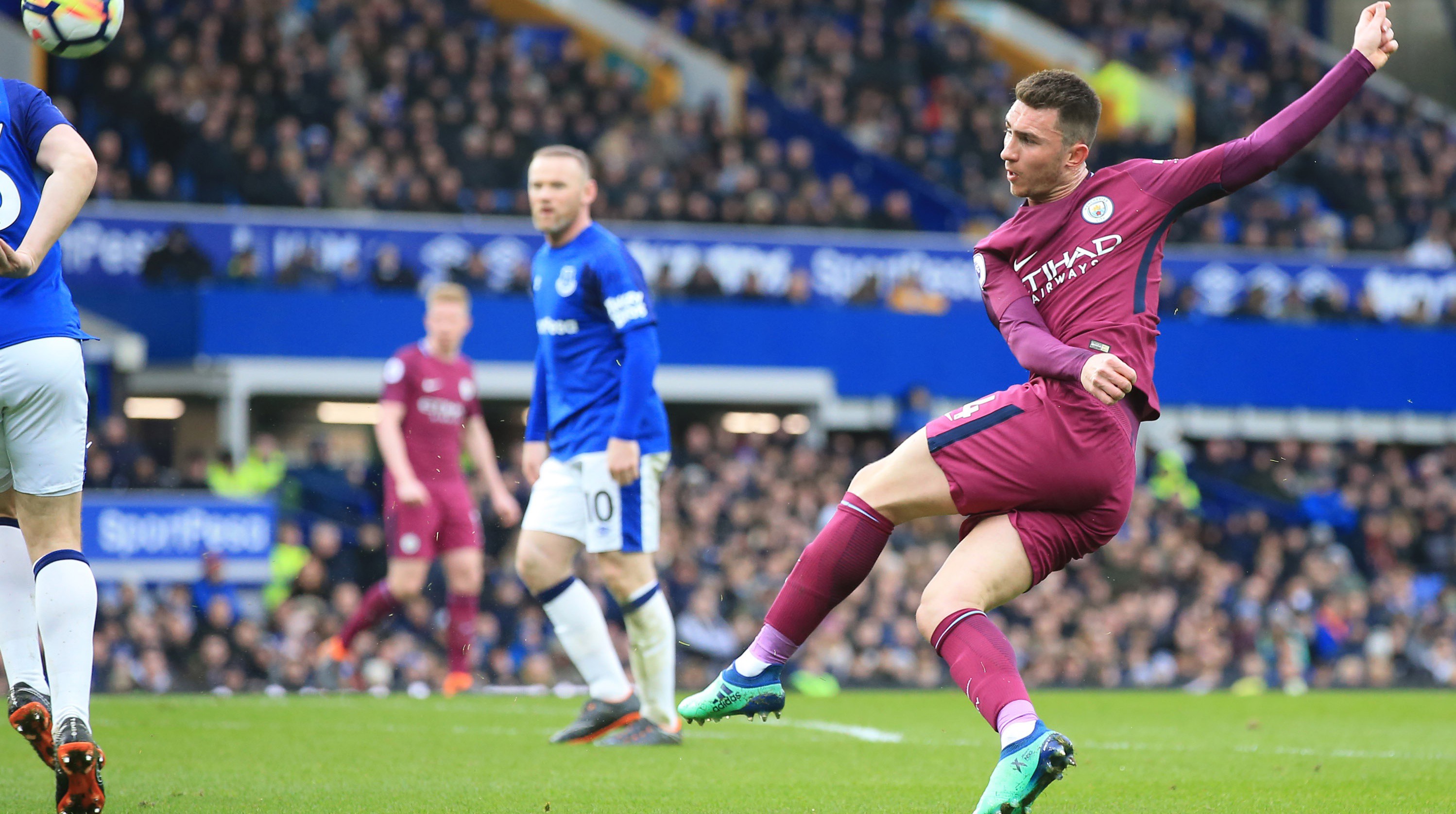 STRIKE: Aymeric Laporte takes aim in the first half.