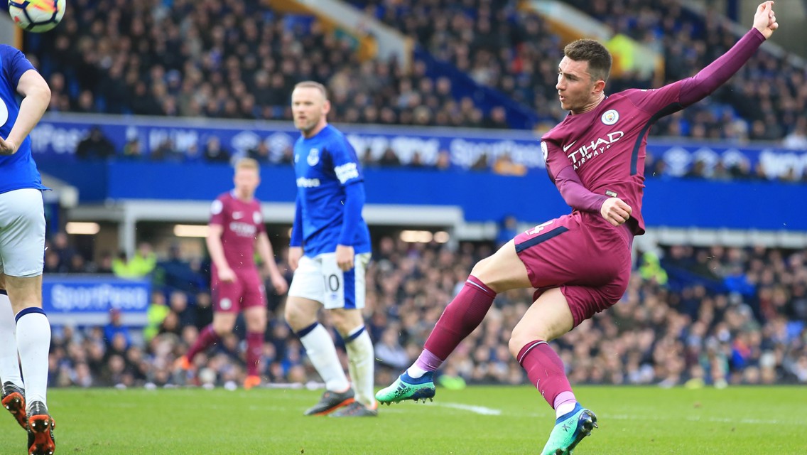 STRIKE: Aymeric Laporte takes aim in the first half.