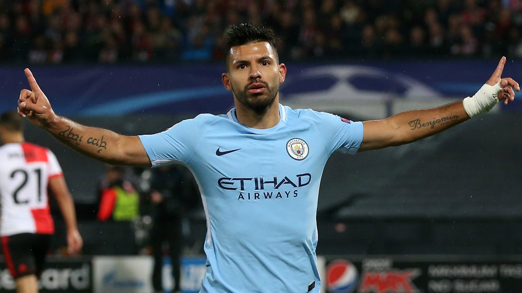 HALF-CENTURION: Sergio Aguero celebrates his 50th European goal