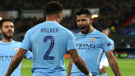 YEAH: Kyle Walker and Sergio Aguero celebrate