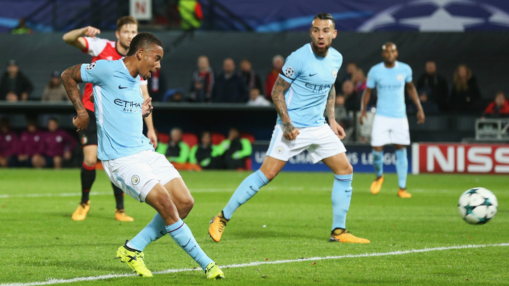 COOL: Gabriel Jesus slots home after Benjamin Mendy's strike was parried