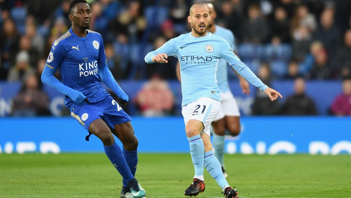 SUPER SILVA: David Silva guides a pass during the opening stages at the King Power Stadium.