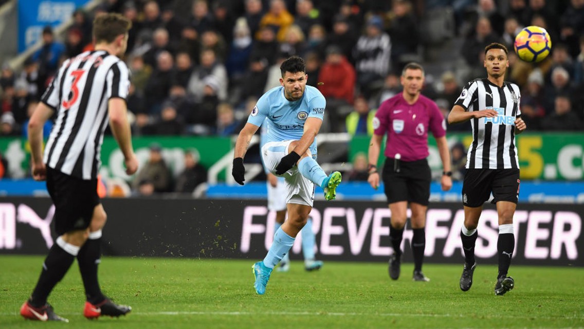 CLOSE: Sergio shoots just wide during our 1-0 win at St James' Park
