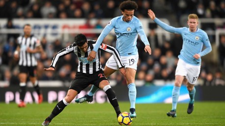 SPEEDSTER: Substitute Leroy Sané skips past Newcastle's Mikel Merino. 